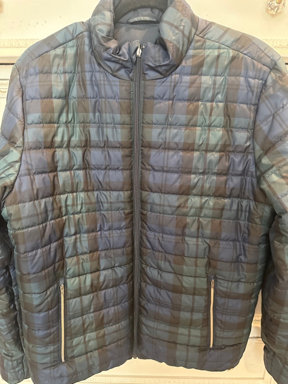 Brooks Brothers Men's Quilted Plaid Puffer Jacket  plaid ~ navy & green